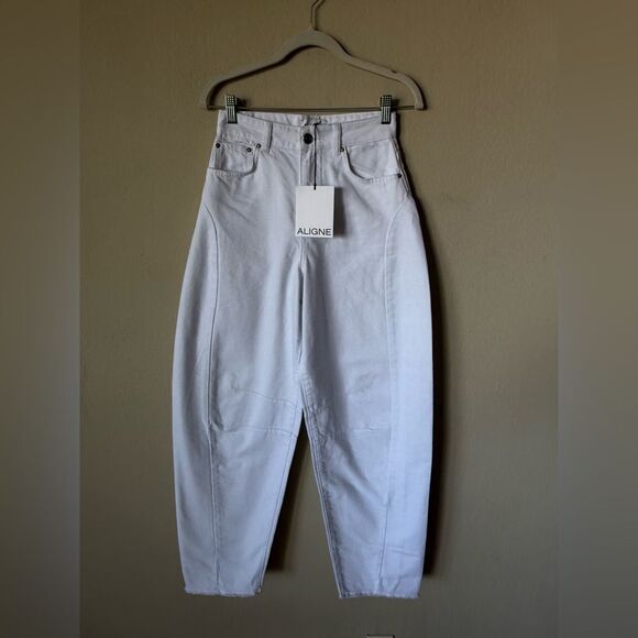 NWT Aligne Tommy Barrel Leg White Jeans High Rise Size 25 - Picture 10 of 13